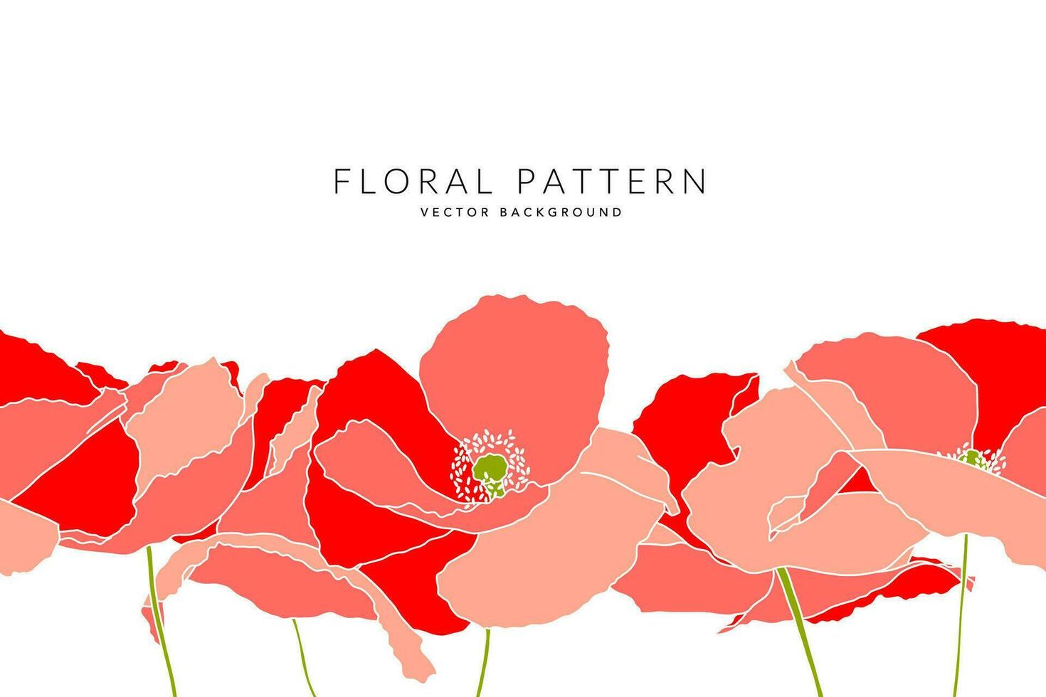 horizontal sans couture floral frontière décoré avec rouge coquelicot fleurs. printemps botanique plat vecteur illustration sur blanc Contexte