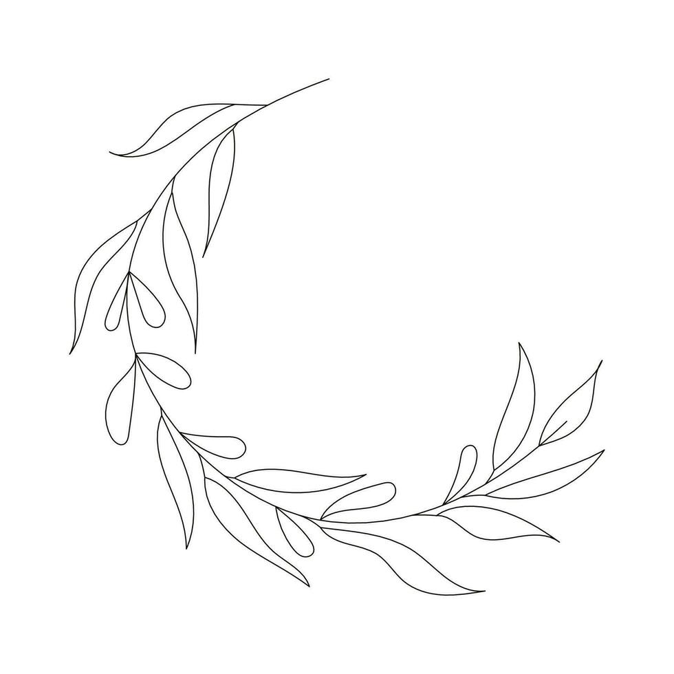 main tiré sauvage champ flore, fleurs, feuilles, herbes, végétaux, branches. minimal floral botanique ligne art. vecteur