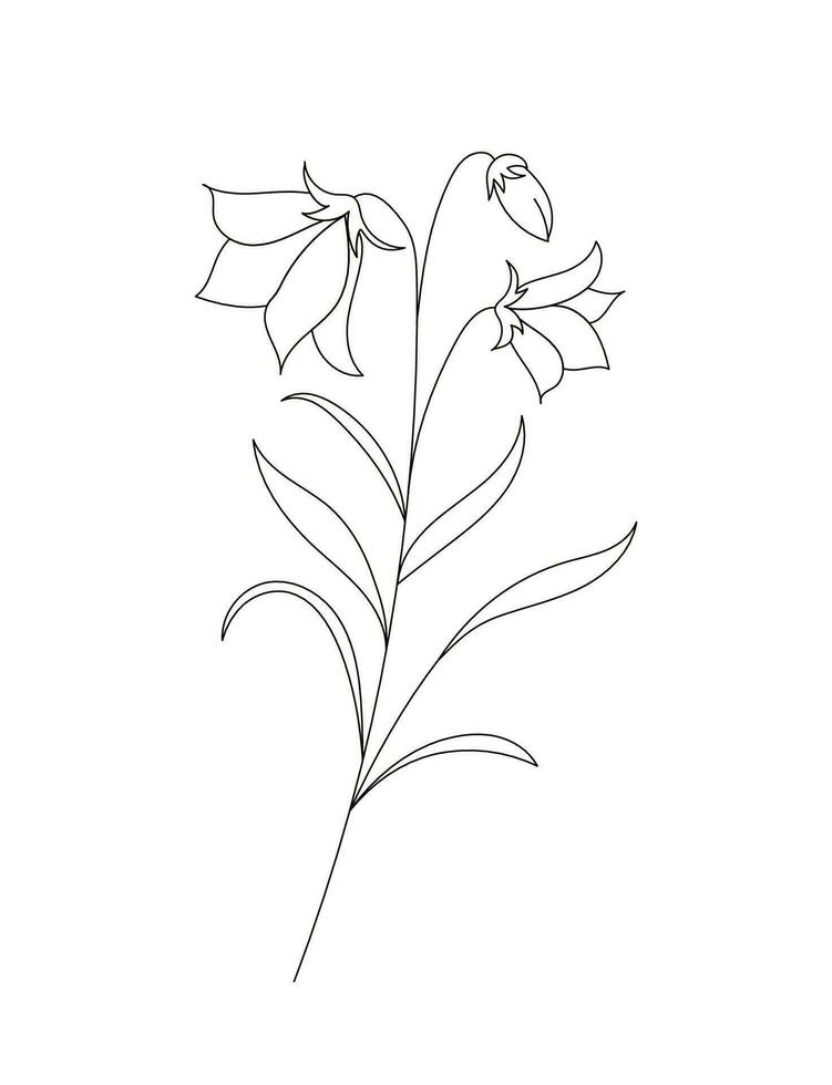 floral branche et minimaliste fleur pour logo ou tatouage. main tiré sauvage champ flore, ligne mariage herbe, élégant feuilles pour invitation, enregistrer le Date carte. vecteur