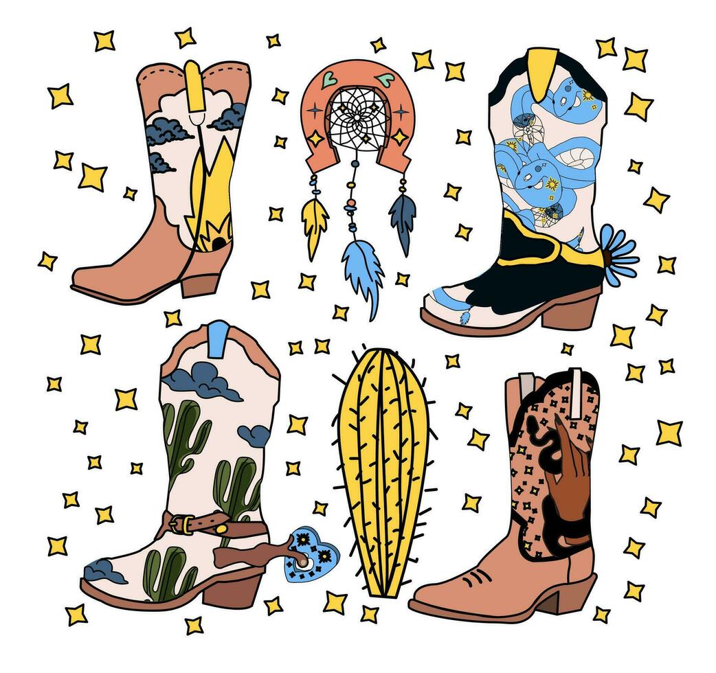 ensemble de cow-girl bottes avec une sorcier occidental thème collection. vecteur