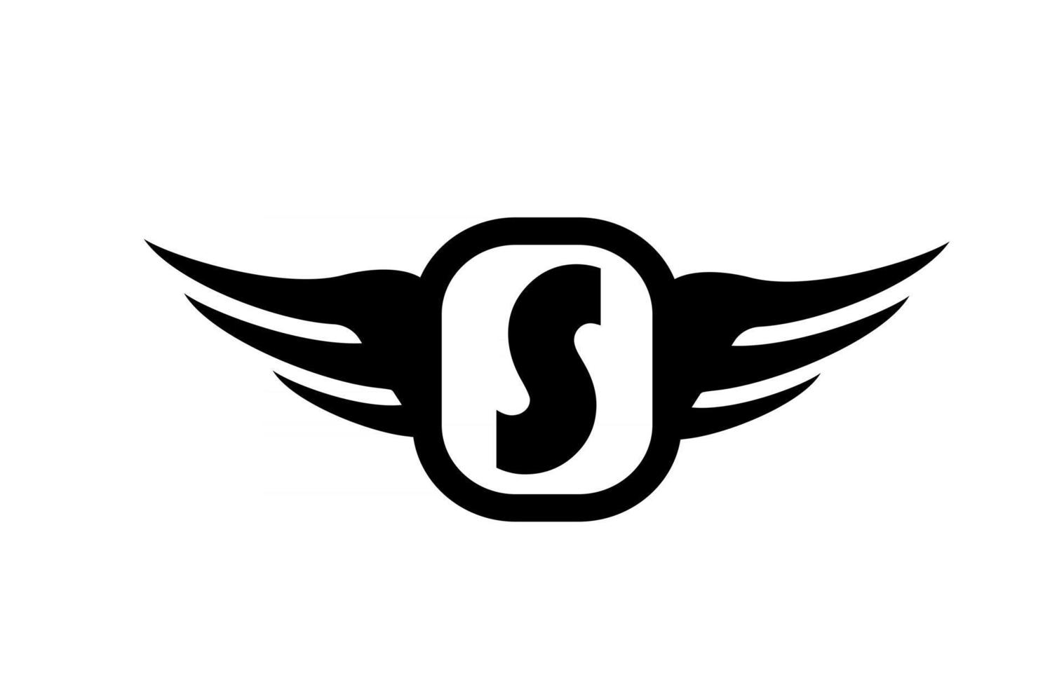 logo de lettre alphabet s pour entreprise et entreprise avec ailes et couleur noir et blanc. icône de marquage et de lettrage d'entreprise avec un design simple vecteur