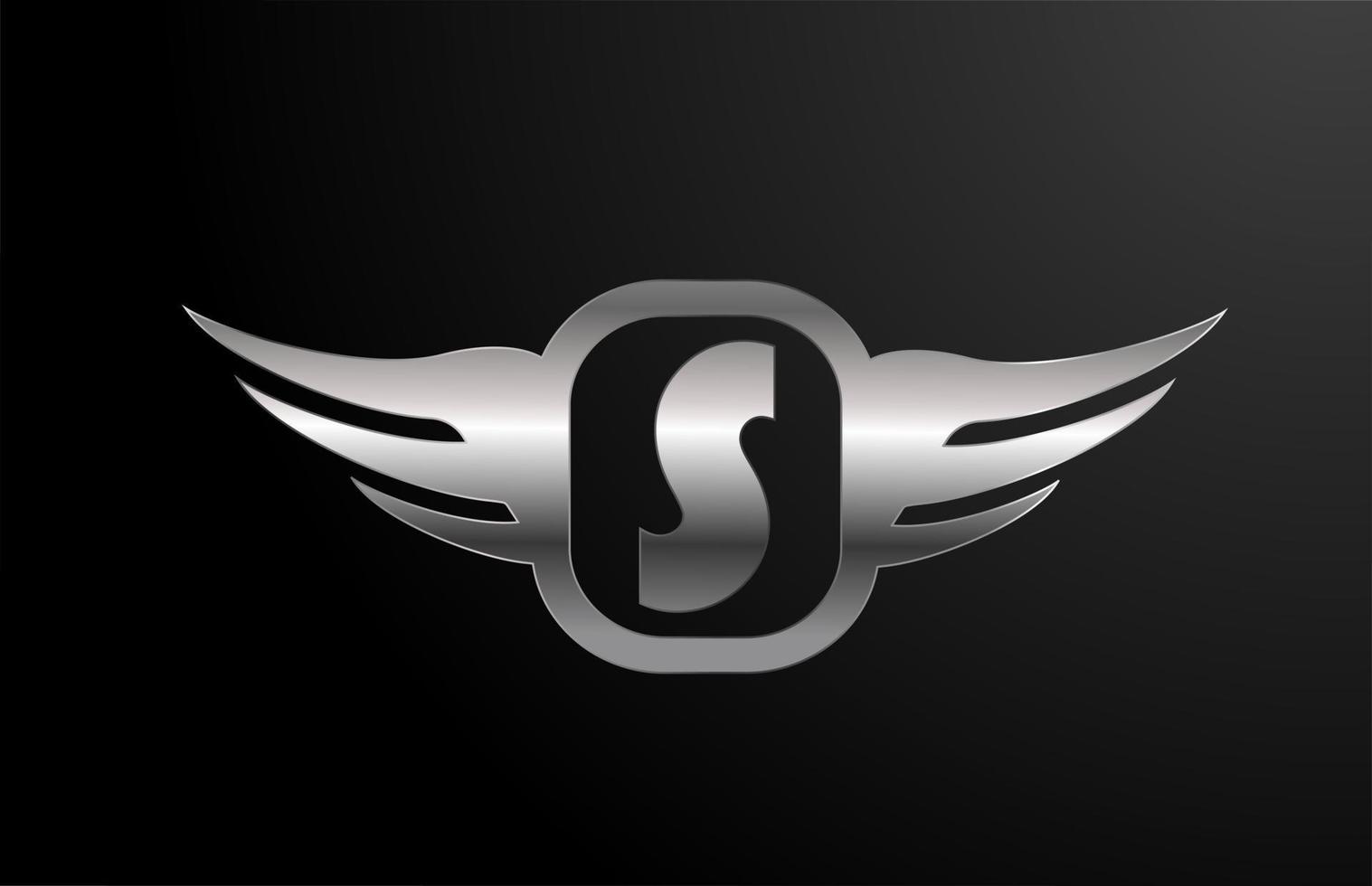 alphabet de logo de lettre de s pour les affaires et l'entreprise avec des ailes et la couleur argentée. lettrage et brading d'entreprise avec l'icône du design en métal vecteur