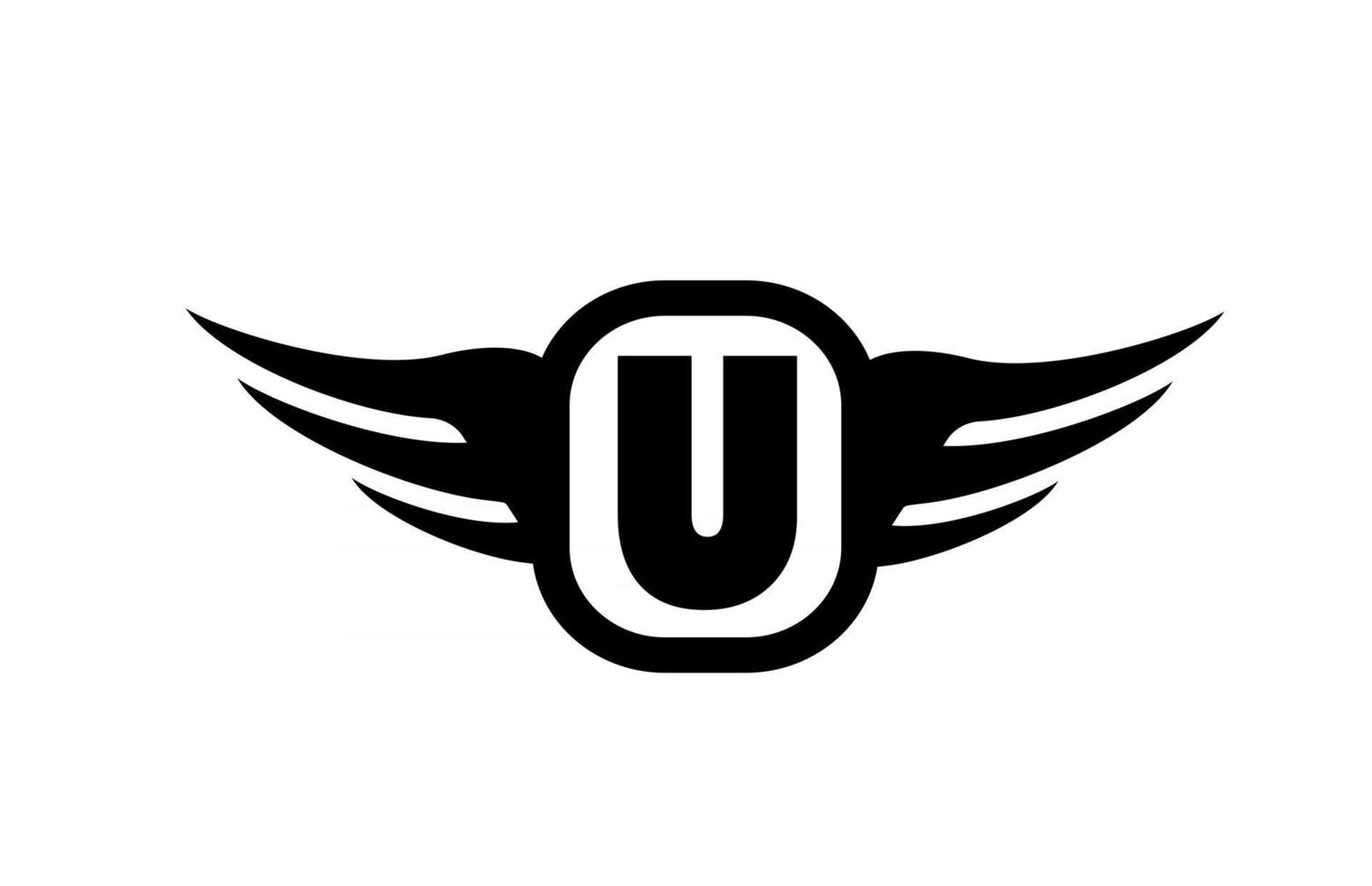 u logo de lettre de l'alphabet pour les entreprises et les entreprises avec des ailes et des couleurs noir et blanc. icône de marquage et de lettrage d'entreprise avec un design simple vecteur