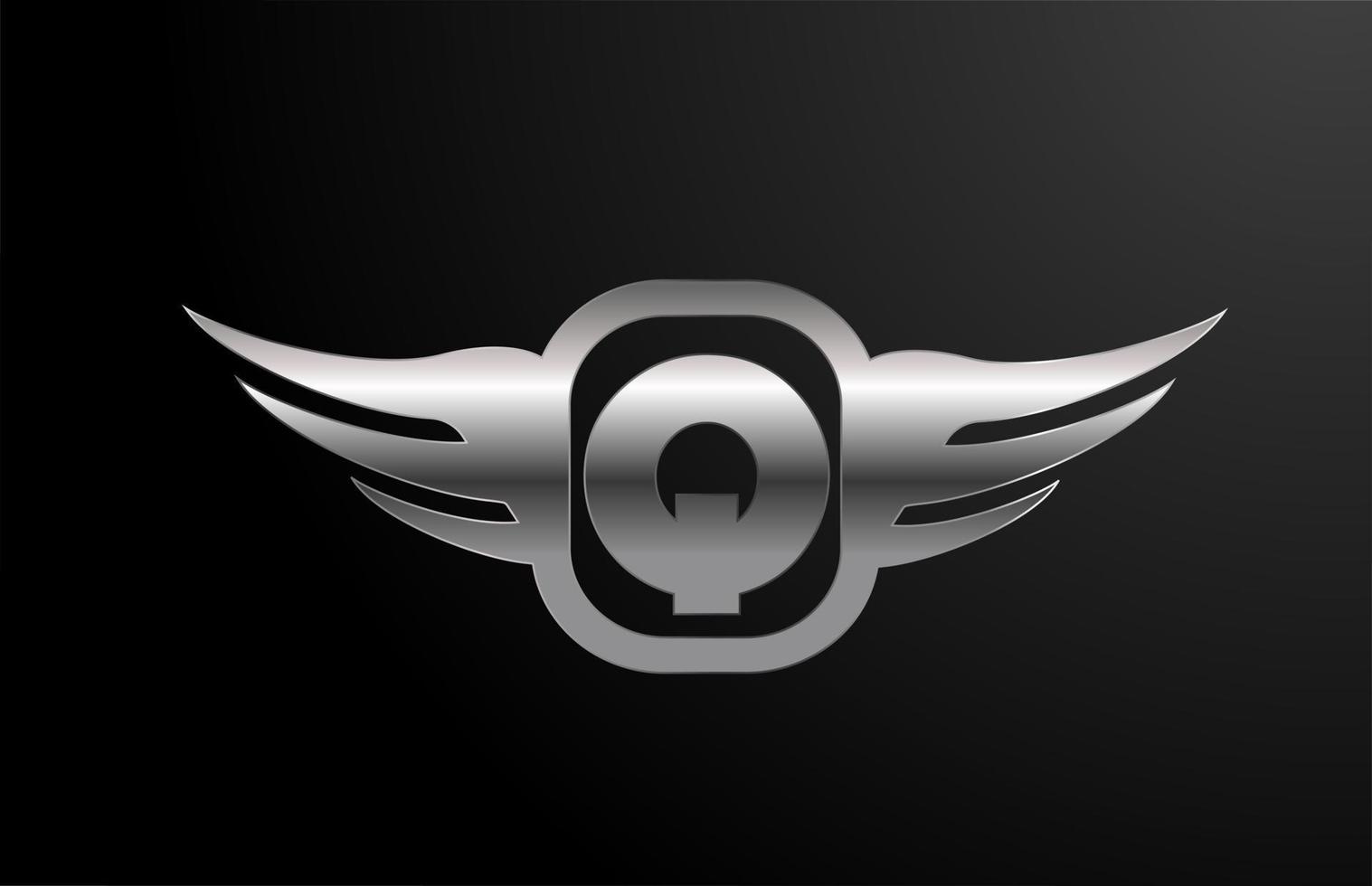Alphabet de logo de lettre p pour les entreprises et les entreprises avec des ailes et une couleur argentée. lettrage et brading d'entreprise avec l'icône du design en métal vecteur