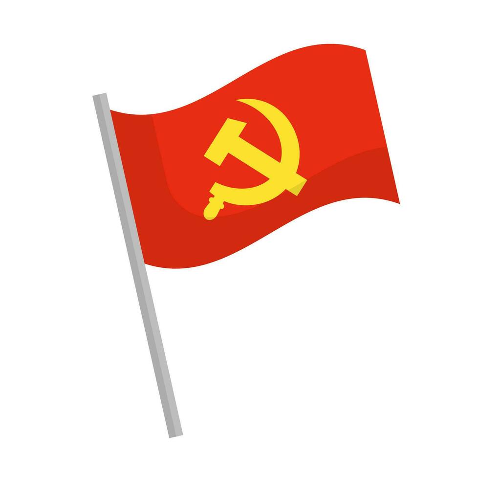 communiste drapeau icône avec pôle. marteau et faucille. vecteur. vecteur