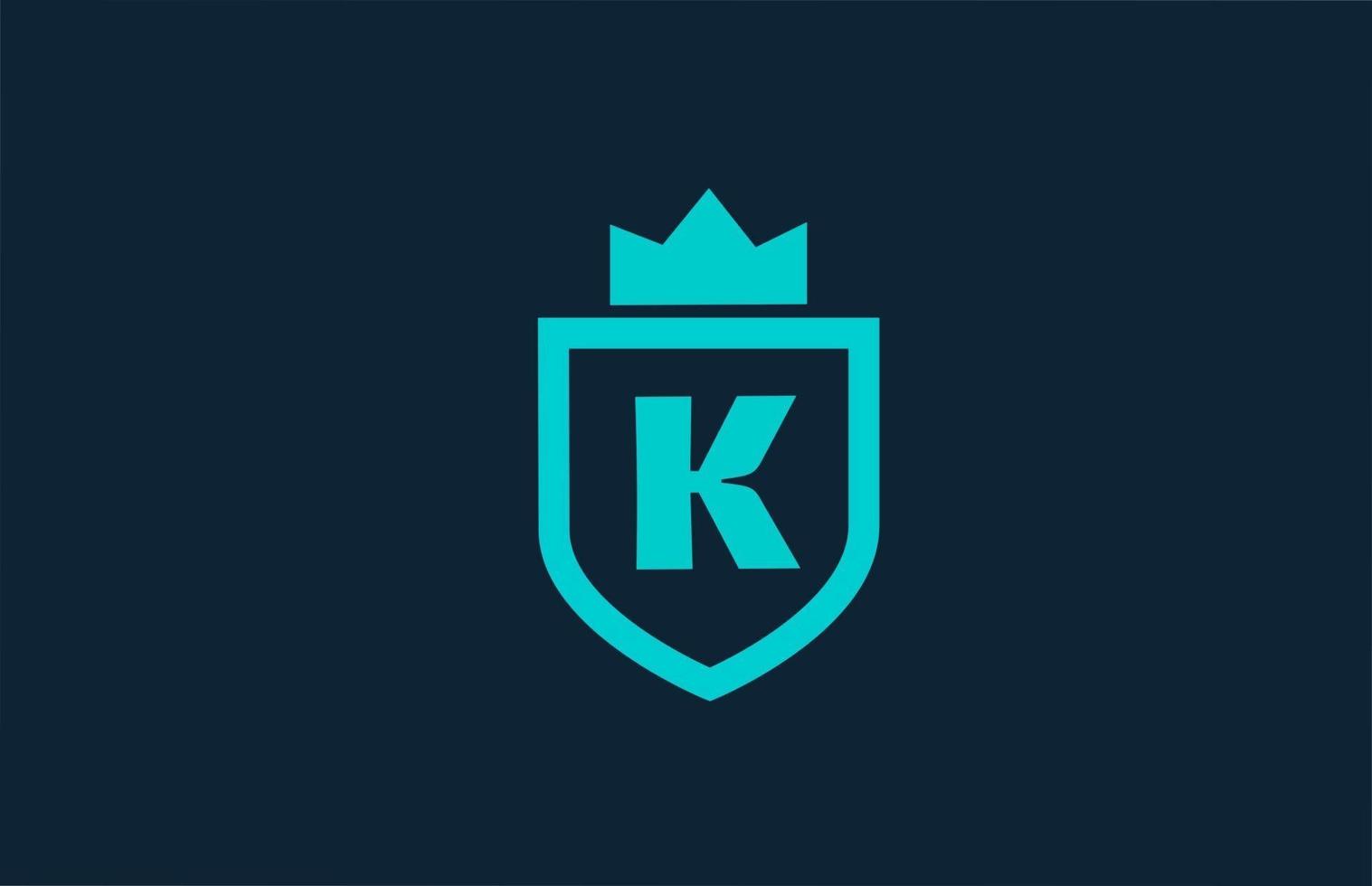 k logo d'icône alphabet bouclier bleu pour entreprise avec lettre. design créatif pour entreprise et entreprise avec couronne royale vecteur