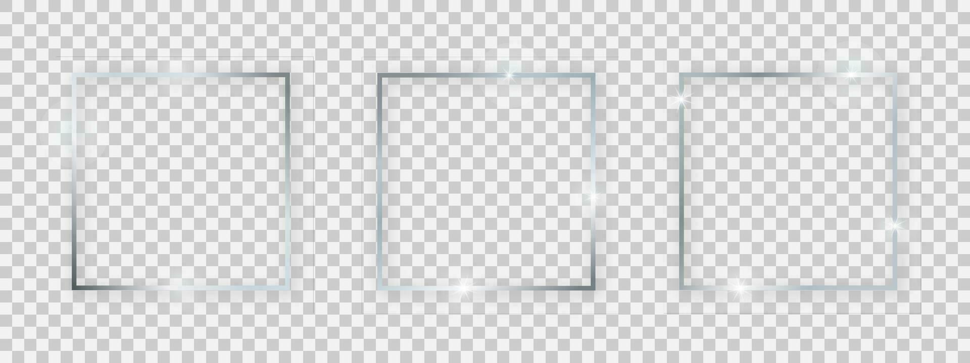 carré brillant cadres avec embrasé effets. ensemble de Trois argent carré cadres avec ombres vecteur