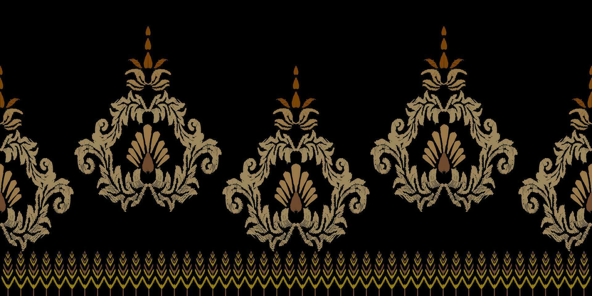 ikat floral broderie modèle sur noir Contexte. traditionnel ikat, aztèque abstrait vecteur modèle, sans couture modèle dans tribal, populaire broderie et mexicain style.