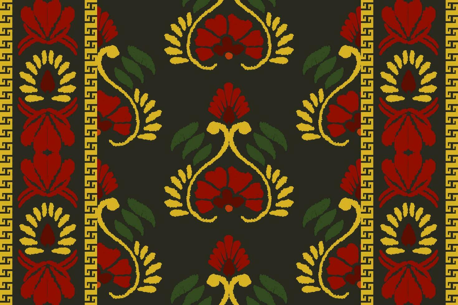 ikat floral broderie modèle sur noir Contexte. traditionnel ikat, aztèque abstrait vecteur modèle, sans couture modèle dans tribal, populaire broderie et mexicain style.