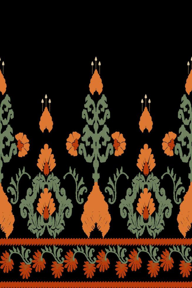 ikat floral broderie modèle sur noir Contexte. traditionnel ikat, aztèque abstrait vecteur modèle, sans couture modèle dans tribal, populaire broderie et mexicain style.