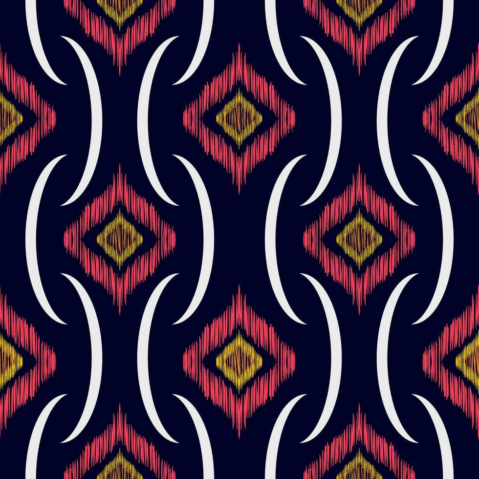 abstrait géométrique modèle conception sur noir Contexte pour Contexte ou fond d'écran, ikat géométrique populaire ornement. ethnique vecteur texture. sans couture modèle dans aztèque style.