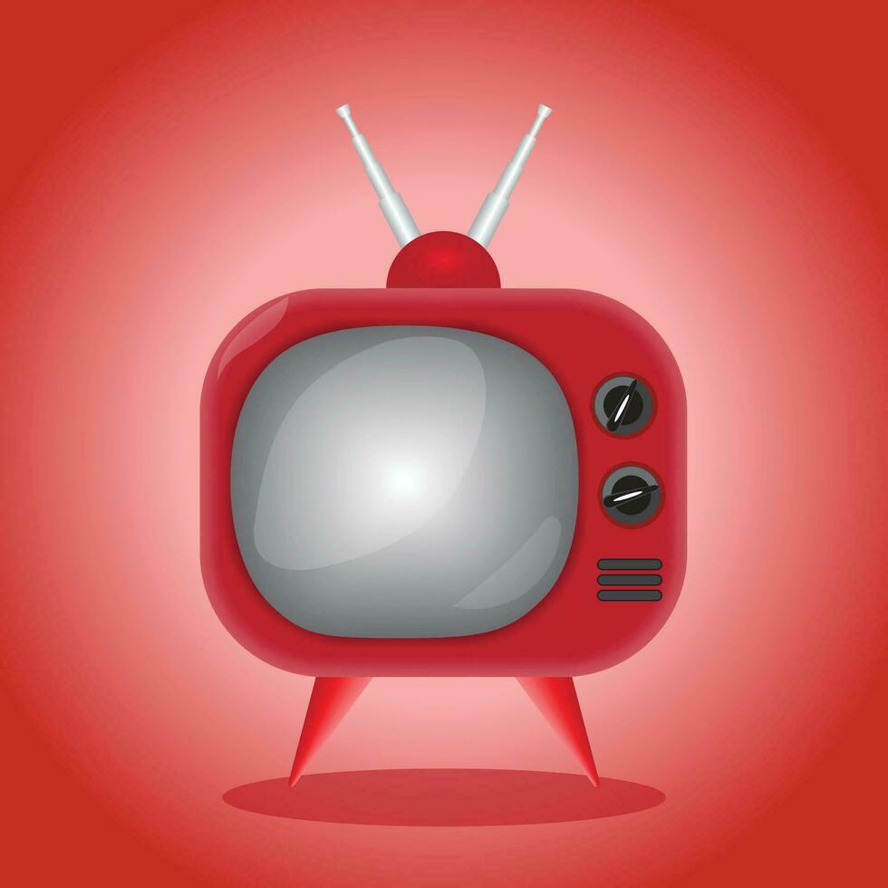 3d rétro la télé icône de télévision ensemble dans dessin animé style avec rouge Contexte. vecteur