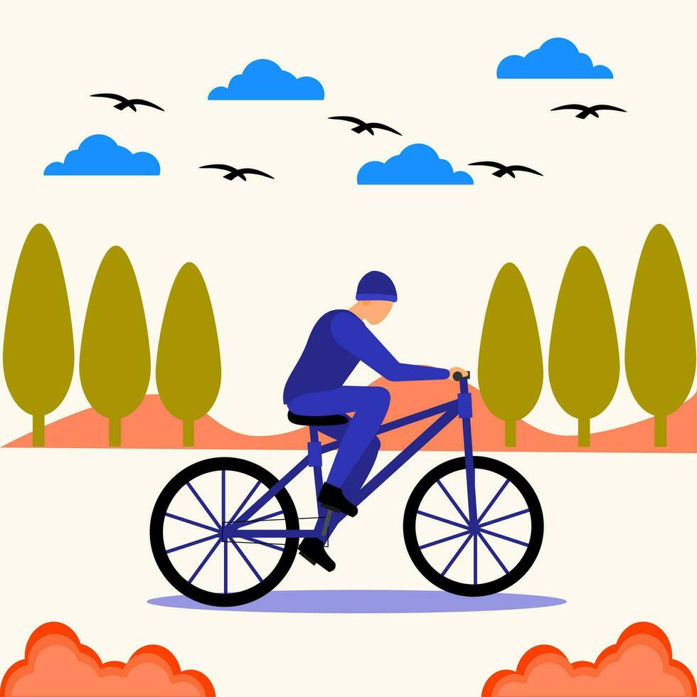 une homme équitation une bicyclette dans le parc vecteur