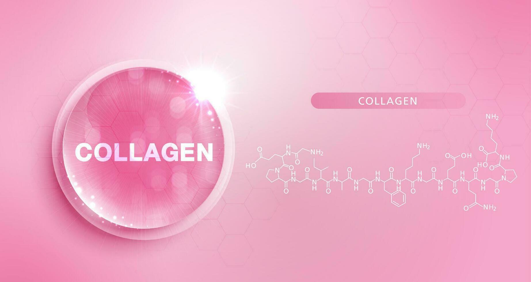 laissez tomber l'eau collagène rose et structure. vitamine Solution complexe avec chimique formule de la nature. beauté traitement nutrition peau se soucier conception. médical et scientifique concepts pour cosmétique. vecteur. vecteur