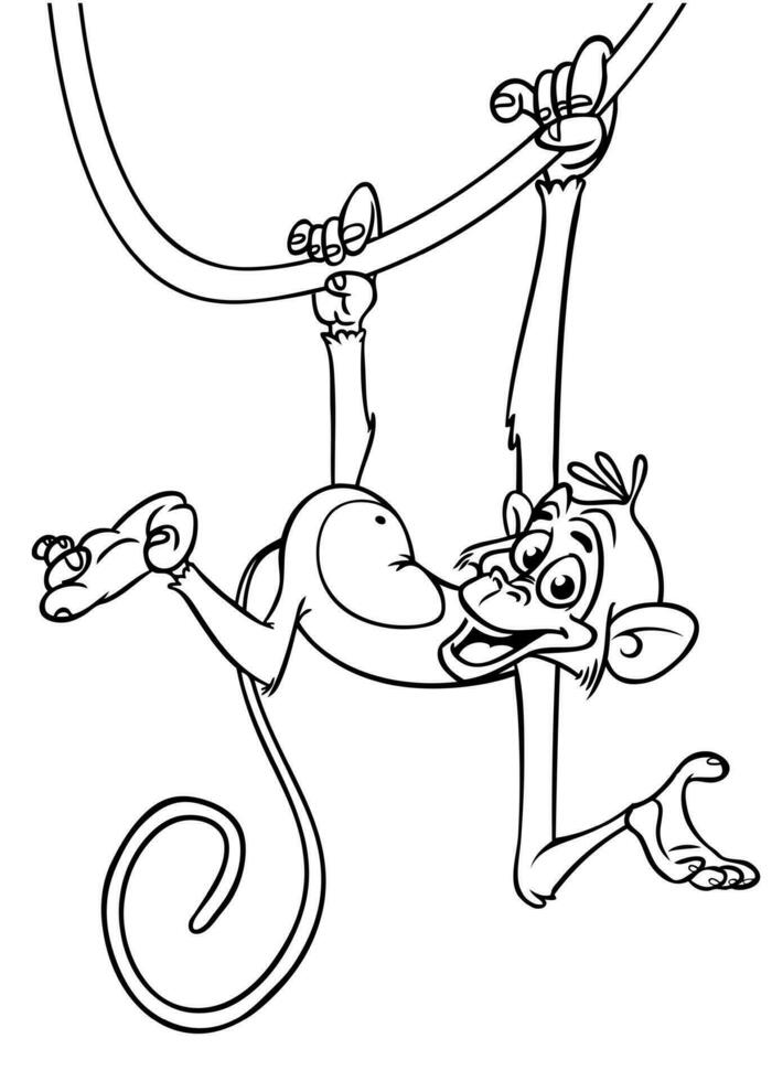 dessin animé marrant singe. vecteur illustration de content singe chimpanzé grandes lignes pour coloration pages livre