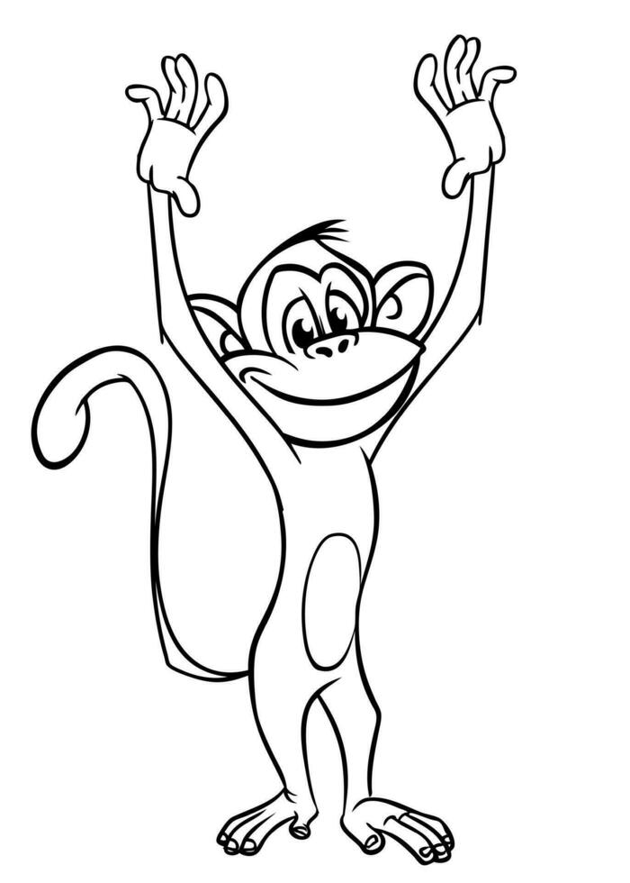 dessin animé marrant singe. vecteur illustration de content singe chimpanzé grandes lignes pour coloration pages livre