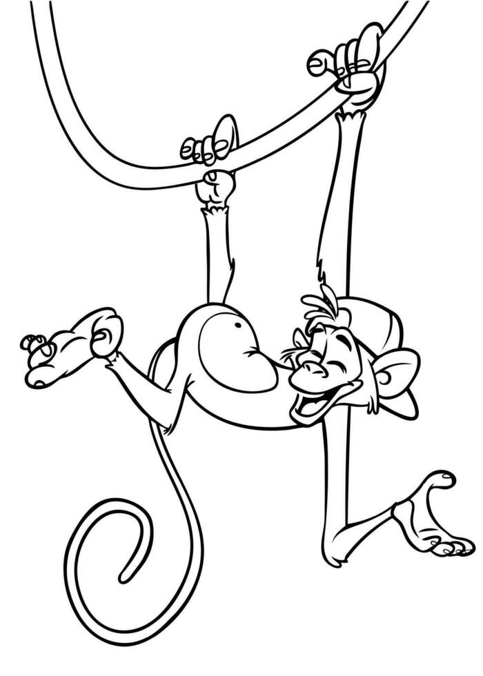 dessin animé marrant singe. vecteur illustration de content singe chimpanzé grandes lignes pour coloration pages livre