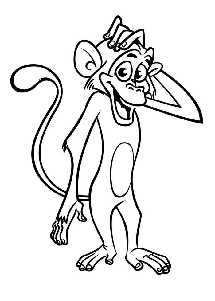 dessin animé marrant singe. vecteur illustration de content singe chimpanzé grandes lignes pour coloration pages livre
