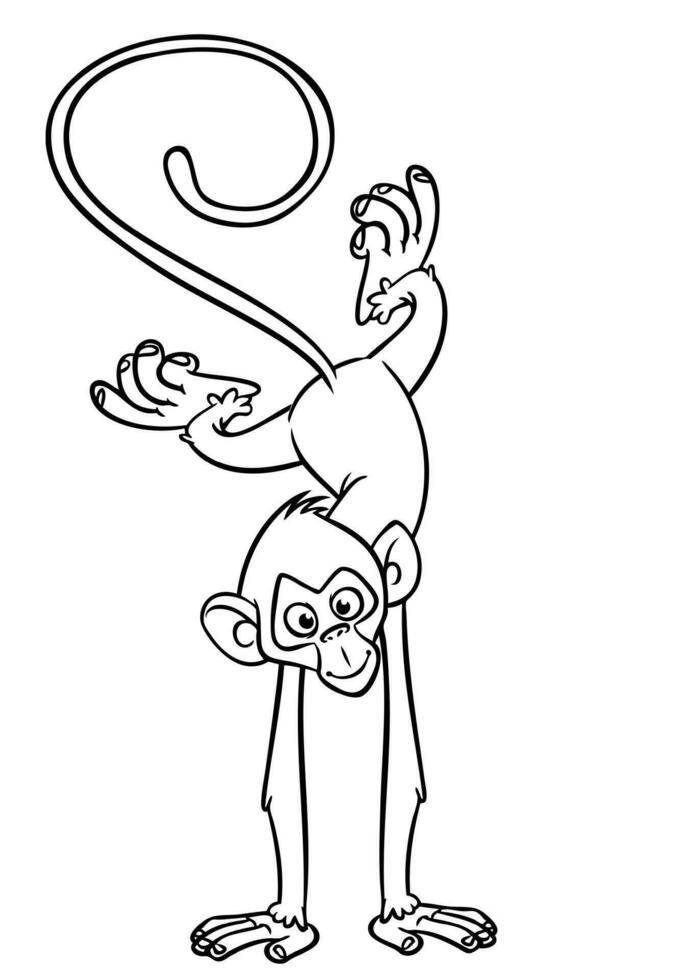 dessin animé marrant singe. vecteur illustration de content singe chimpanzé grandes lignes pour coloration pages livre