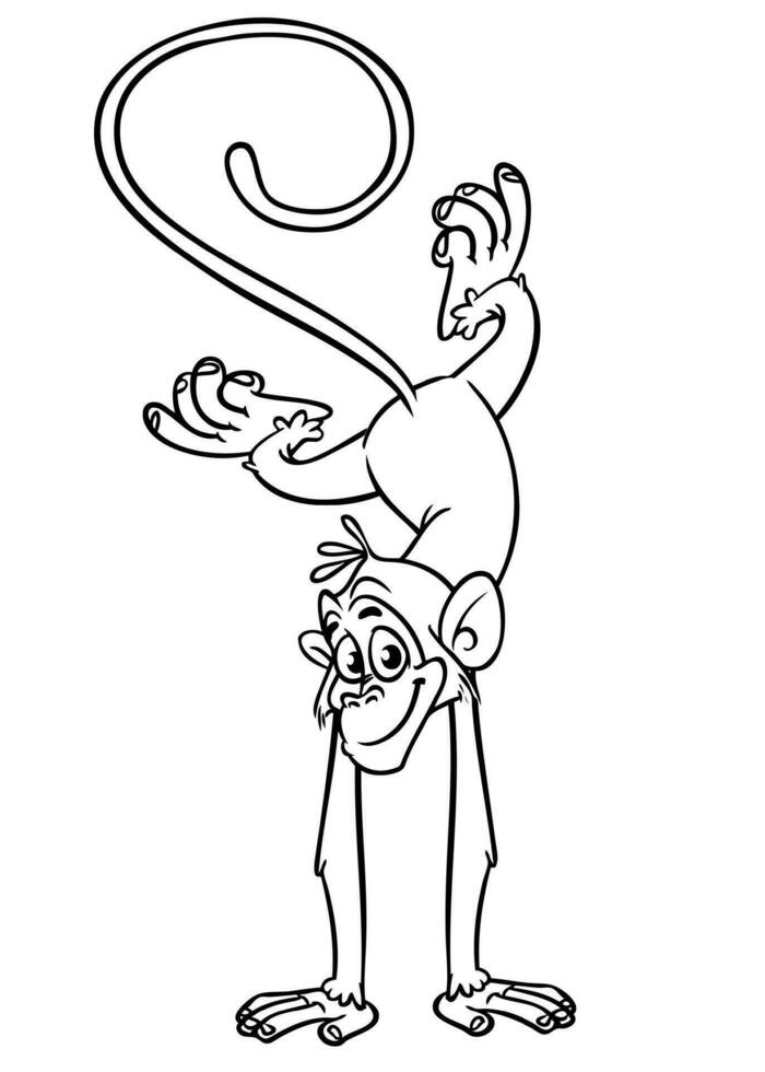 dessin animé marrant singe se tenir debout et Faire cirque astuce. vecteur illustration de content singe chimpanzé grandes lignes pour coloration pages livre