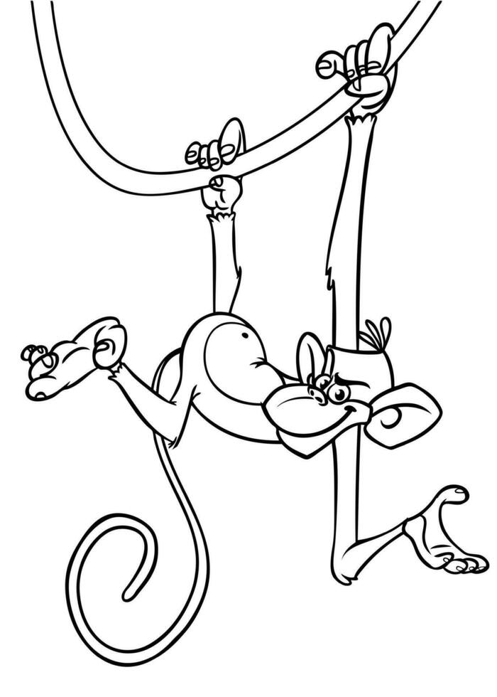 dessin animé marrant singe. vecteur illustration de content singe chimpanzé grandes lignes pour coloration pages livre