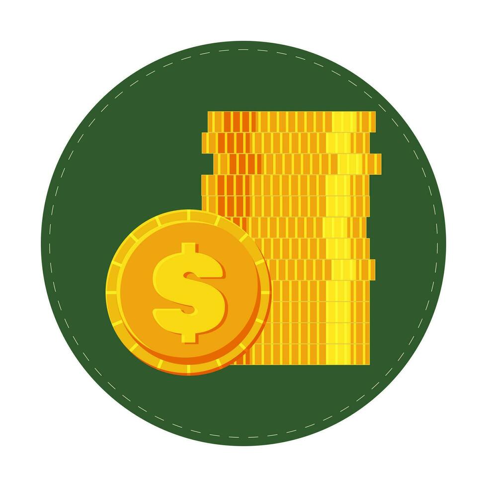 or pièces de monnaie de dollars. une empiler de pièces de monnaie dans une vert cercle. argent illustration isolé sur blanc Contexte. vecteur. vecteur