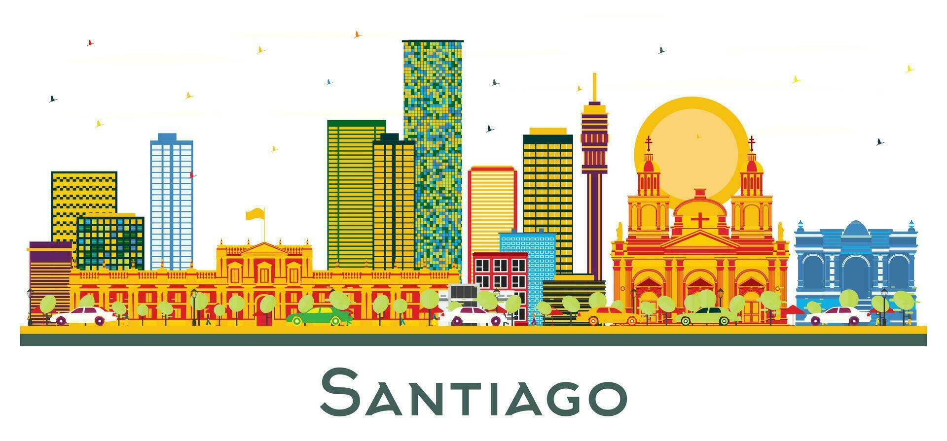 Santiago Chili ville horizon avec Couleur bâtiments isolé sur blanche. vecteur