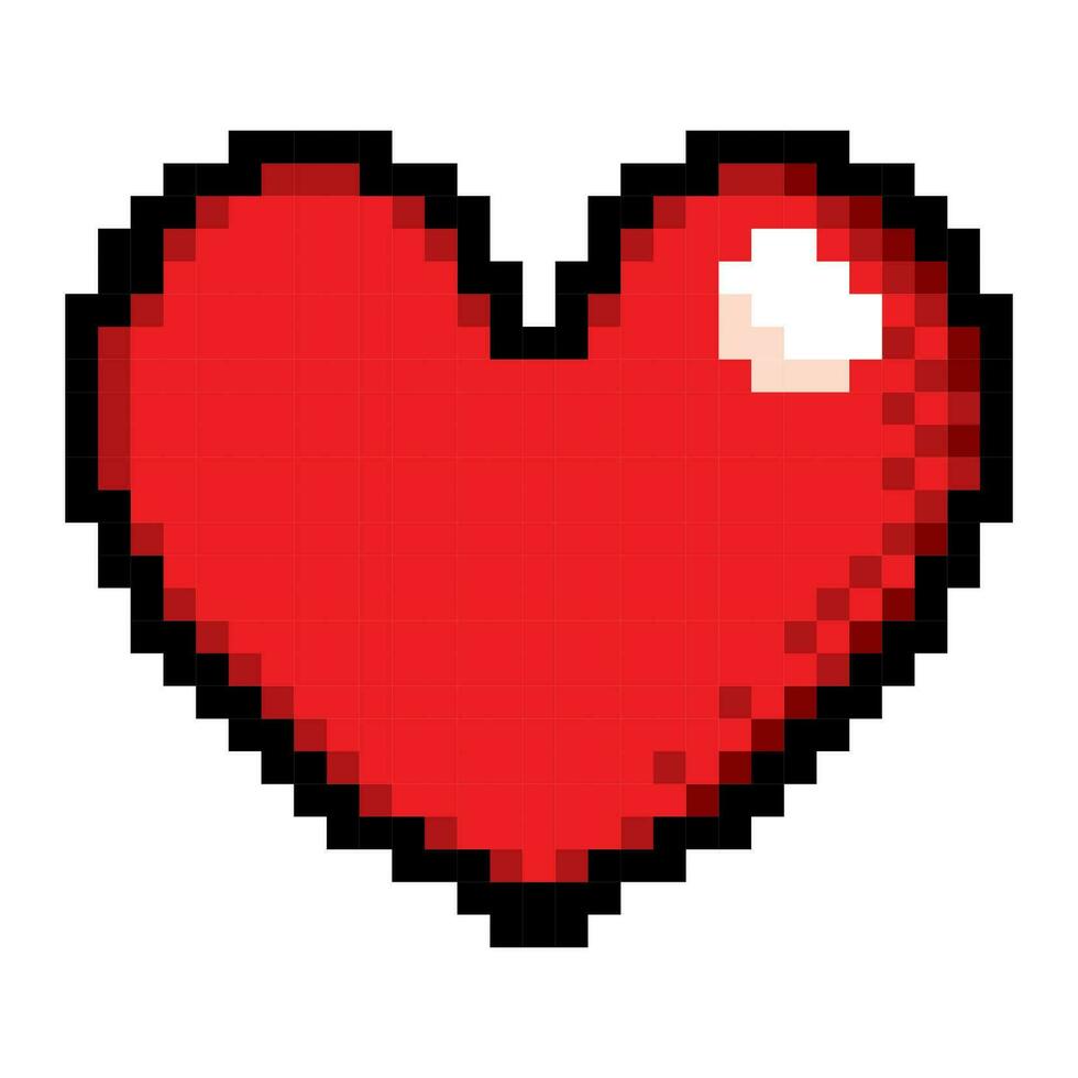 rouge cœur pixel art style. icône avec l'amour symbole. vecteur