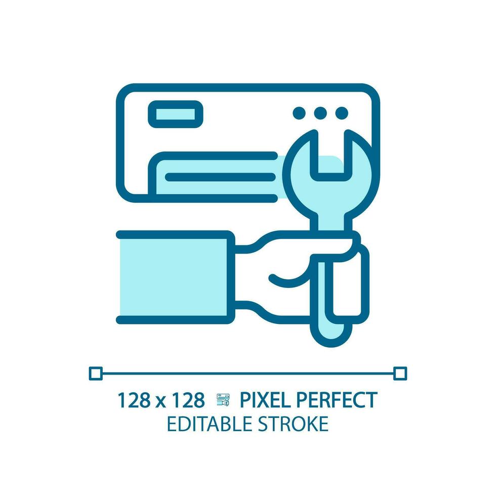 ac installation lumière bleu icône. air Conditionneur. HVAC entretien. climat contrôle. électrique appareil. rgb Couleur signe. Facile conception. la toile symbole. contour doubler. plat illustration. isolé objet vecteur