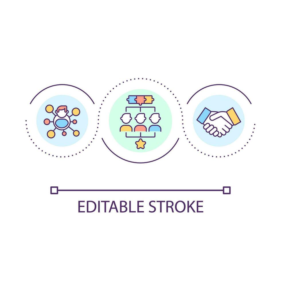 Partenariat boucle concept icône. bâtiment professionnel relation. productif travail en équipe. la coopération abstrait idée mince ligne illustration. isolé contour dessin. modifiable accident vasculaire cérébral vecteur