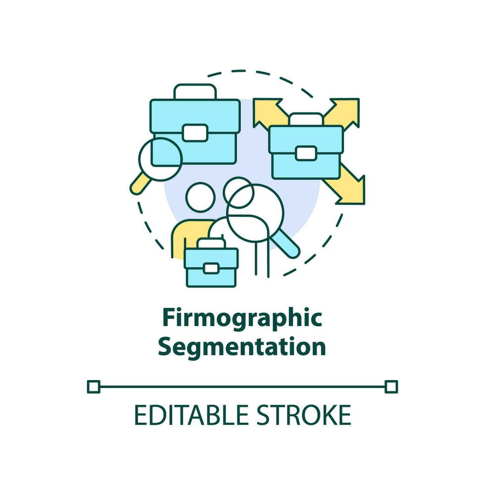 firmographique segmentation concept Icônes ensemble. Taille de entreprise. marché segmentation type abstrait idée mince ligne illustration. isolé contour dessin. modifiable accident vasculaire cérébral vecteur