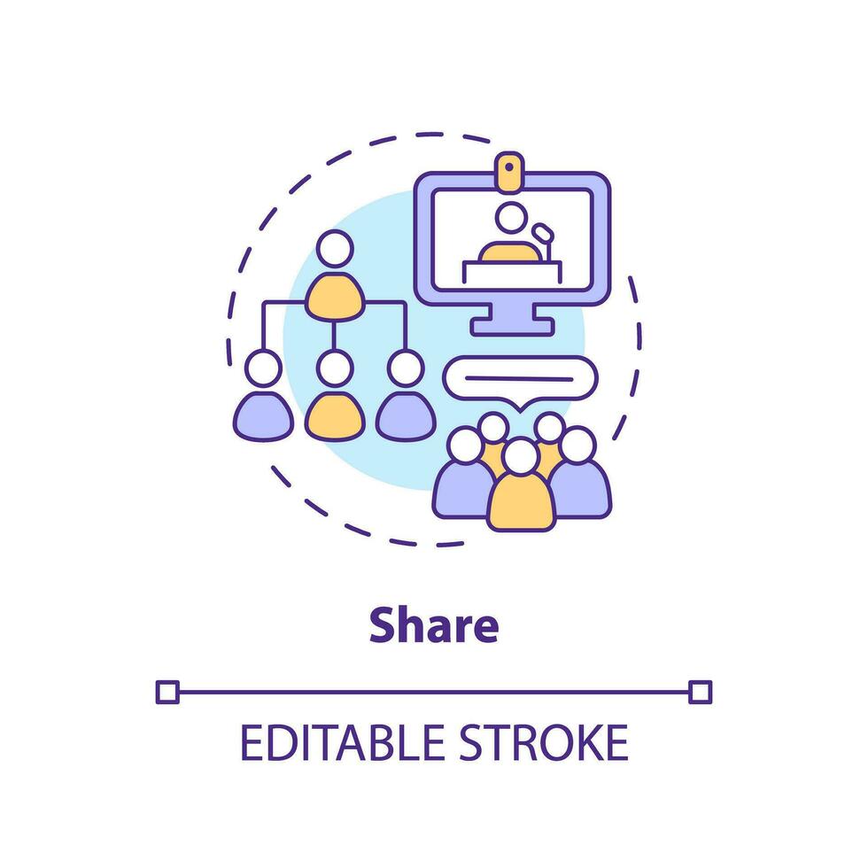 partager histoires et expériences concept icône. sûr espace. en ligne conférence. gens ensemble. communauté soutien abstrait idée mince ligne illustration. isolé contour dessin. modifiable accident vasculaire cérébral vecteur