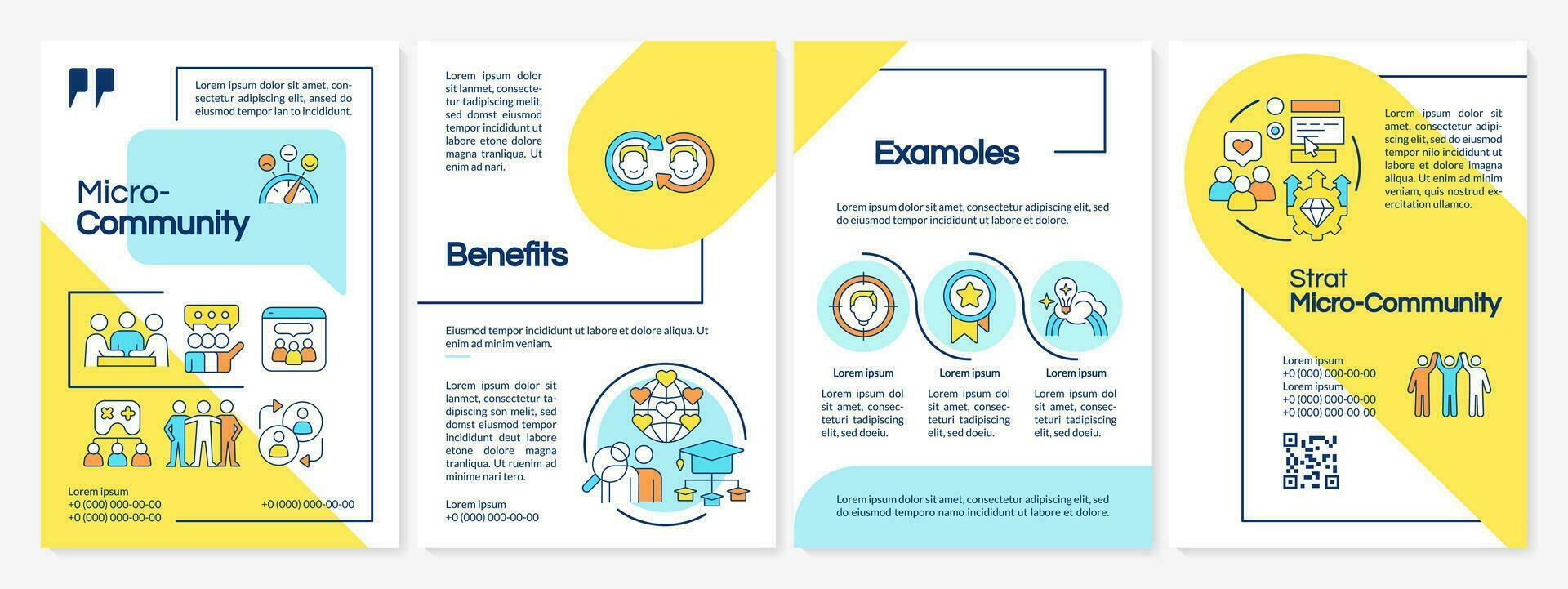 micro communauté bleu et Jaune brochure modèle. de liaison personnes. brochure conception avec linéaire Icônes. modifiable 4 vecteur mises en page pour présentation, annuel rapports