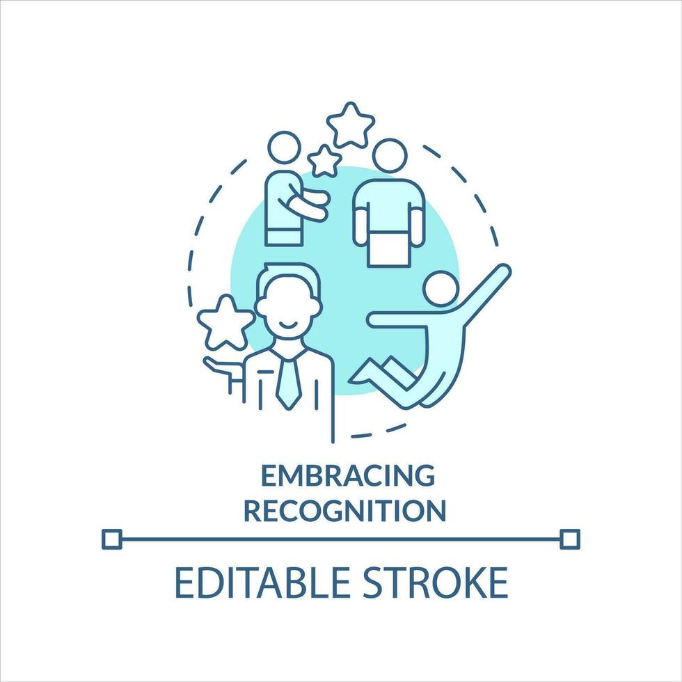 embrassement reconnaissance turquoise concept icône. des employés engagement. motiver ouvriers abstrait idée mince ligne illustration. isolé contour dessin. modifiable accident vasculaire cérébral vecteur