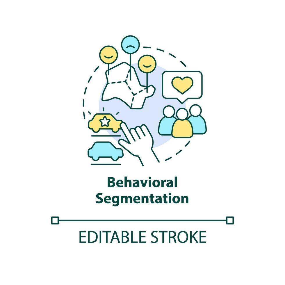 comportemental segmentation concept Icônes ensemble. client. type de marché segmentation abstrait idée mince ligne illustration. isolé contour dessin. modifiable accident vasculaire cérébral vecteur