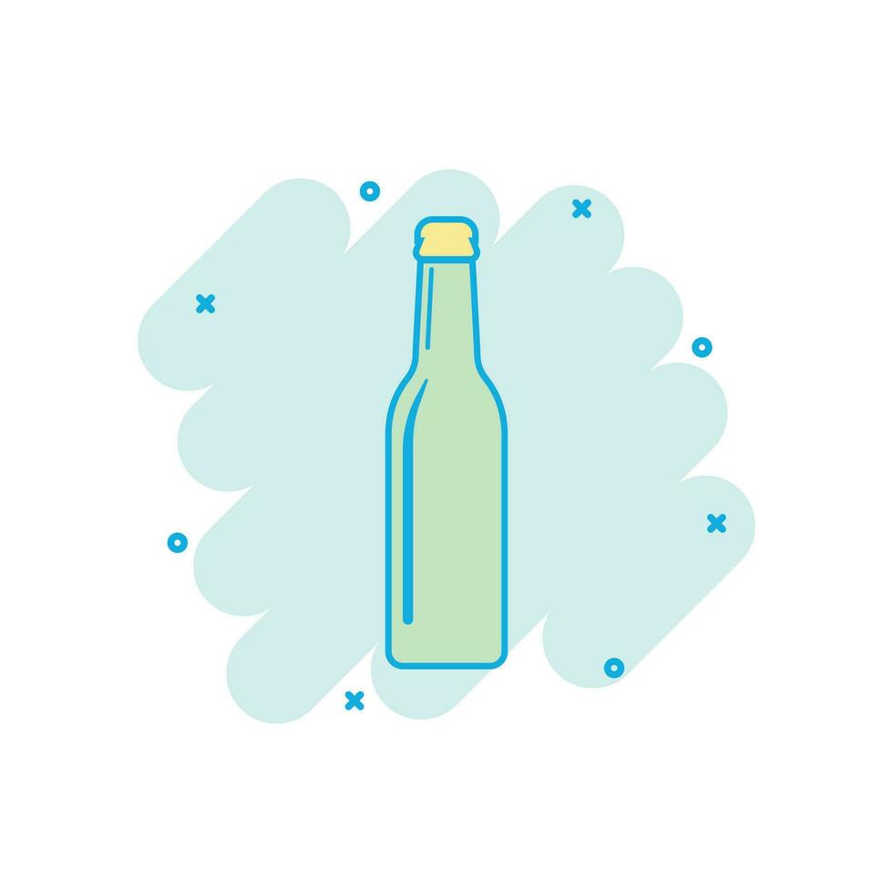 vin de dessin animé de vecteur, icône de bouteille de bière dans le style comique. pictogramme d'illustration de concept de bouteille d'alcool. bière, vodka, concept d'effet d'éclaboussure d'entreprise vinicole. vecteur