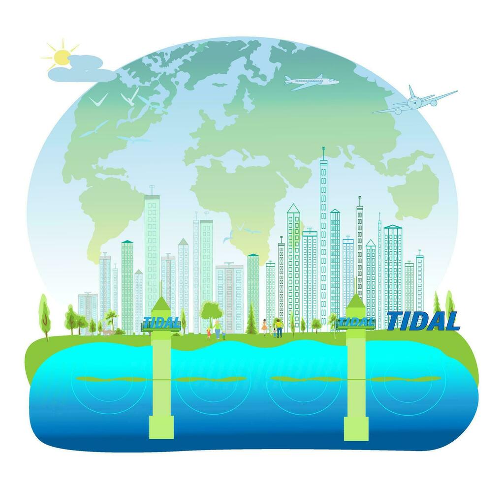 vert industrie éco Puissance usine bien environnement ozone air faible carbone.illustration pour bannière. vecteur