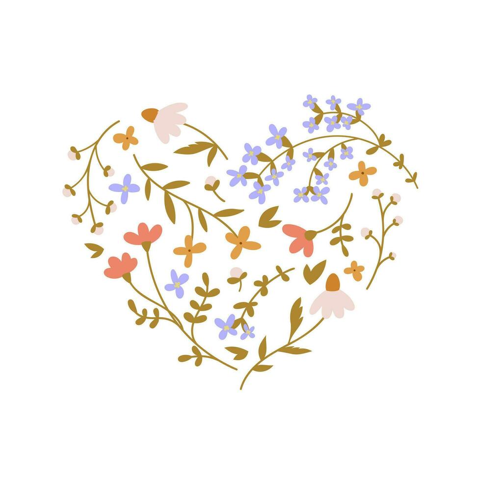 vecteur floral cœurs sur une blanc Contexte. été floral éléments. l'amour carte avec fleur bouquet. calme cœur