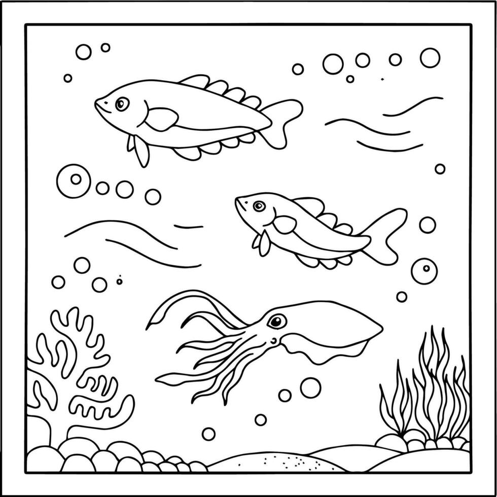 conception aqua poisson contour coloriage page pour enfant vecteur