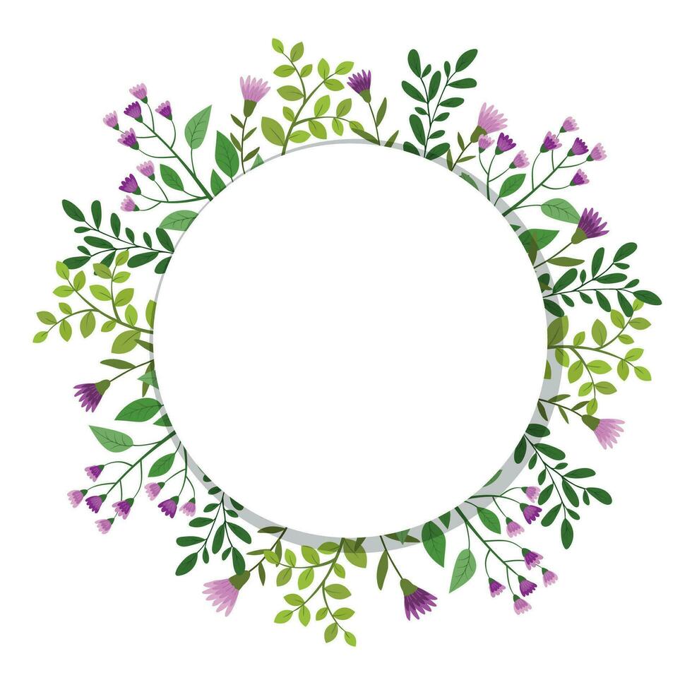 mignonne main tiré rond Cadre avec floral éléments, herbes, feuilles, fleurs, brindilles. vecteur illustration pour mariage conception, logo et salutation carte.