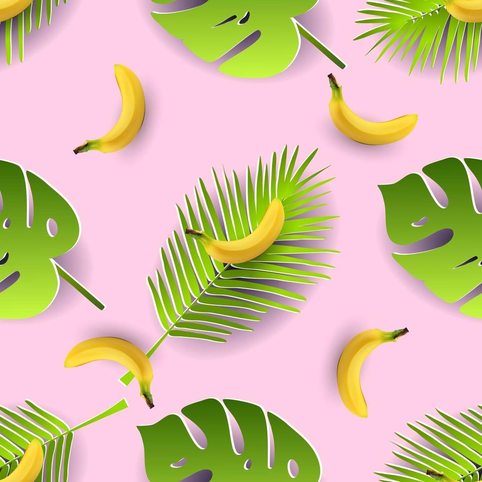feuilles tropicales et modèle sans couture de bananes. style de coupe de papier. vecteur