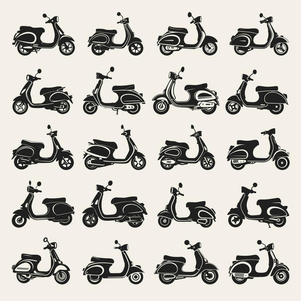 scooter silhouette Icônes ensemble logo noir moto véhicule silhouettes vecteur illustration