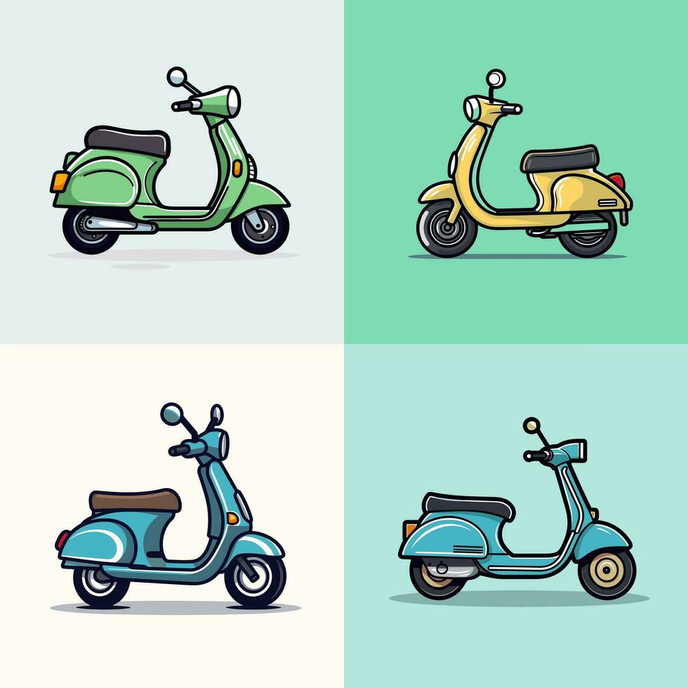 scooter dessin animé icône logo illustration moto véhicule icône mascotte dessin animé kawaii dessin art vecteur