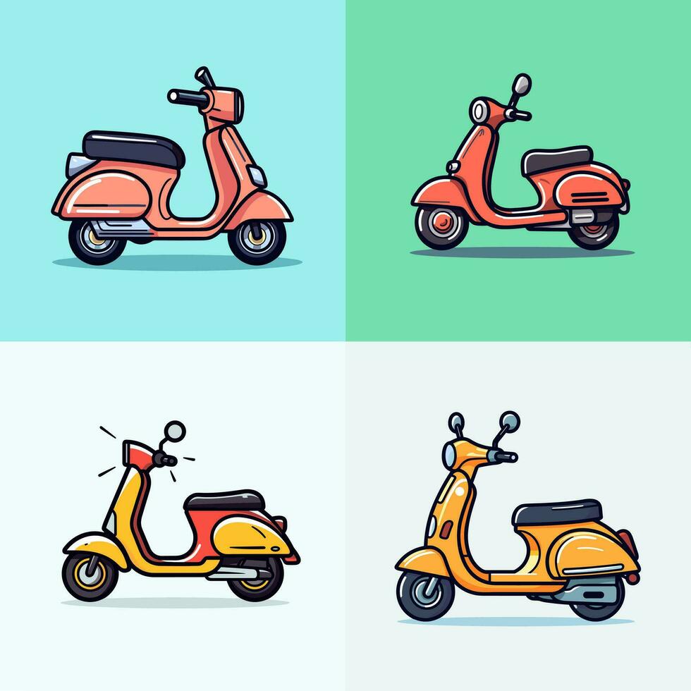 scooter dessin animé icône logo illustration moto véhicule icône mascotte dessin animé kawaii dessin art vecteur