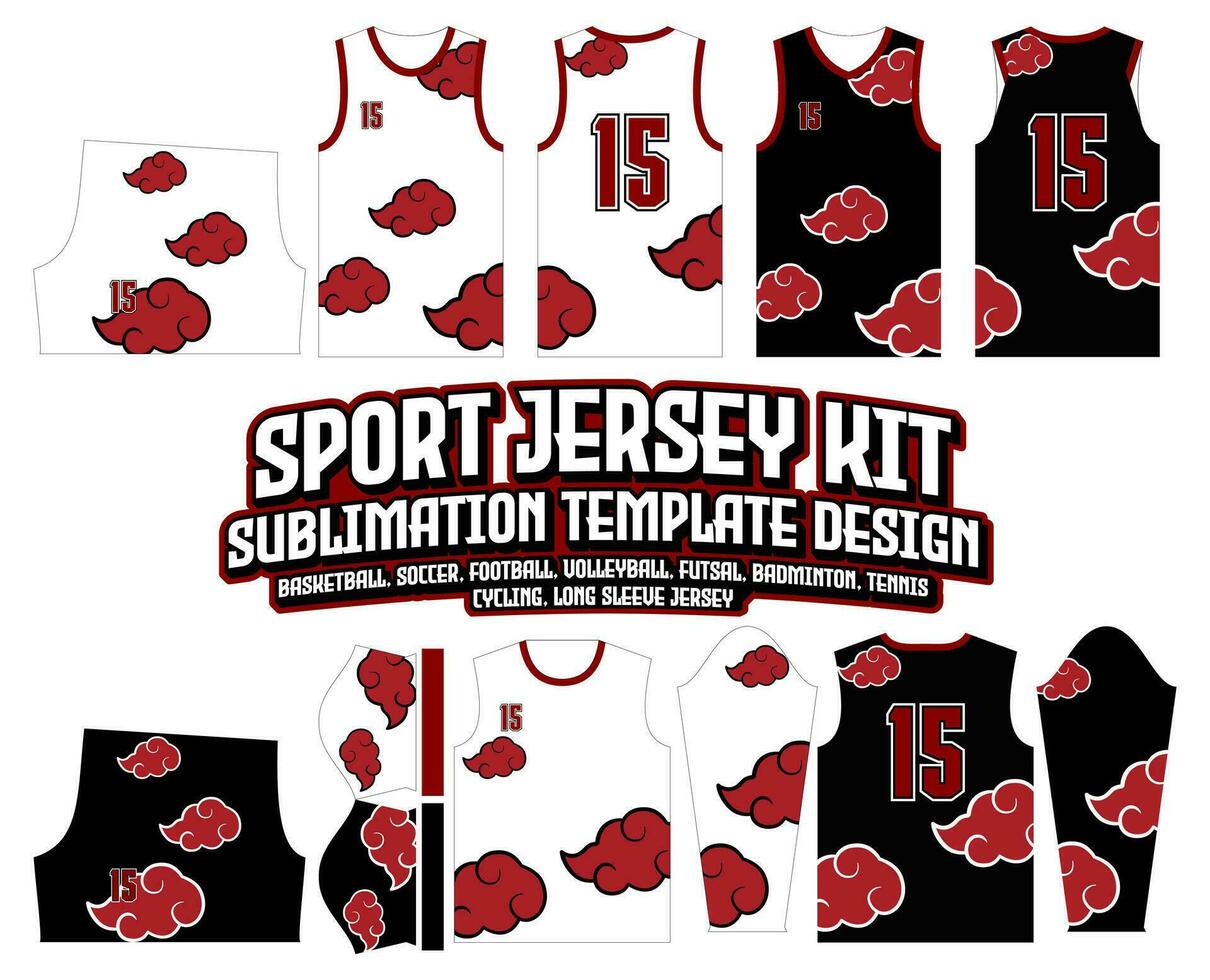 Akatsuki rouge des nuages Jersey conception tenue de sport Contexte vecteur