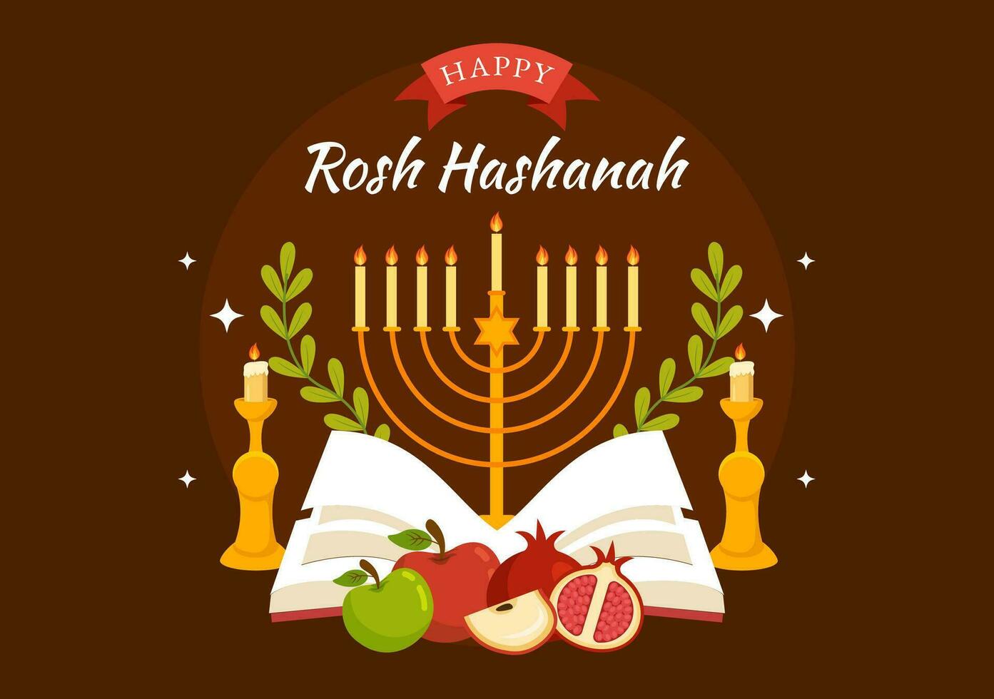 content rosh hashanah vecteur illustration de juif Nouveau année vacances avec pomme, Grenade, mon chéri et abeille dans plat dessin animé main tiré modèles