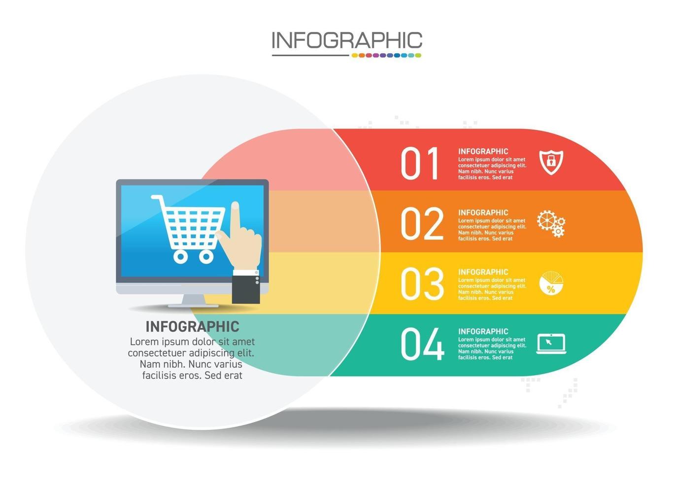 conception d'infographie 4 étapes avec des icônes marketing peuvent être utilisées pour la mise en page du flux de travail, le diagramme, le rapport annuel, la conception Web. vecteur