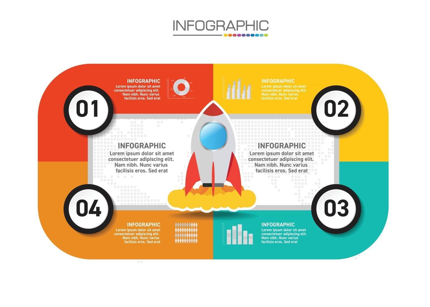 conception d'infographie 4 étapes avec des icônes marketing peuvent être utilisées pour la mise en page du flux de travail, le diagramme, le rapport annuel, la conception Web. vecteur