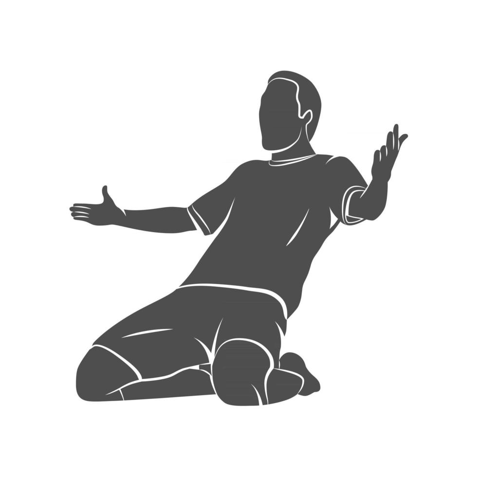 Joueur de football silhouette heureux après la victoire gardien sur fond blanc vector illustration