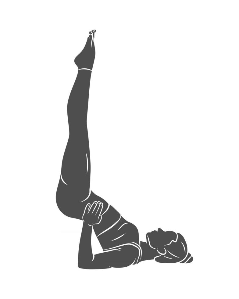 silhouette jeune femme est engagée dans le yoga ou le pilates faisant des exercices sur une illustration vectorielle de fond blanc vecteur